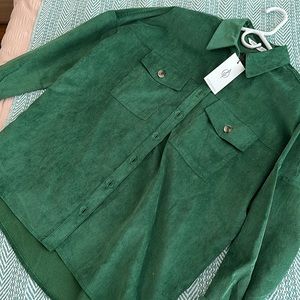 Stradivarius green corduroy oversized overshirt XS
